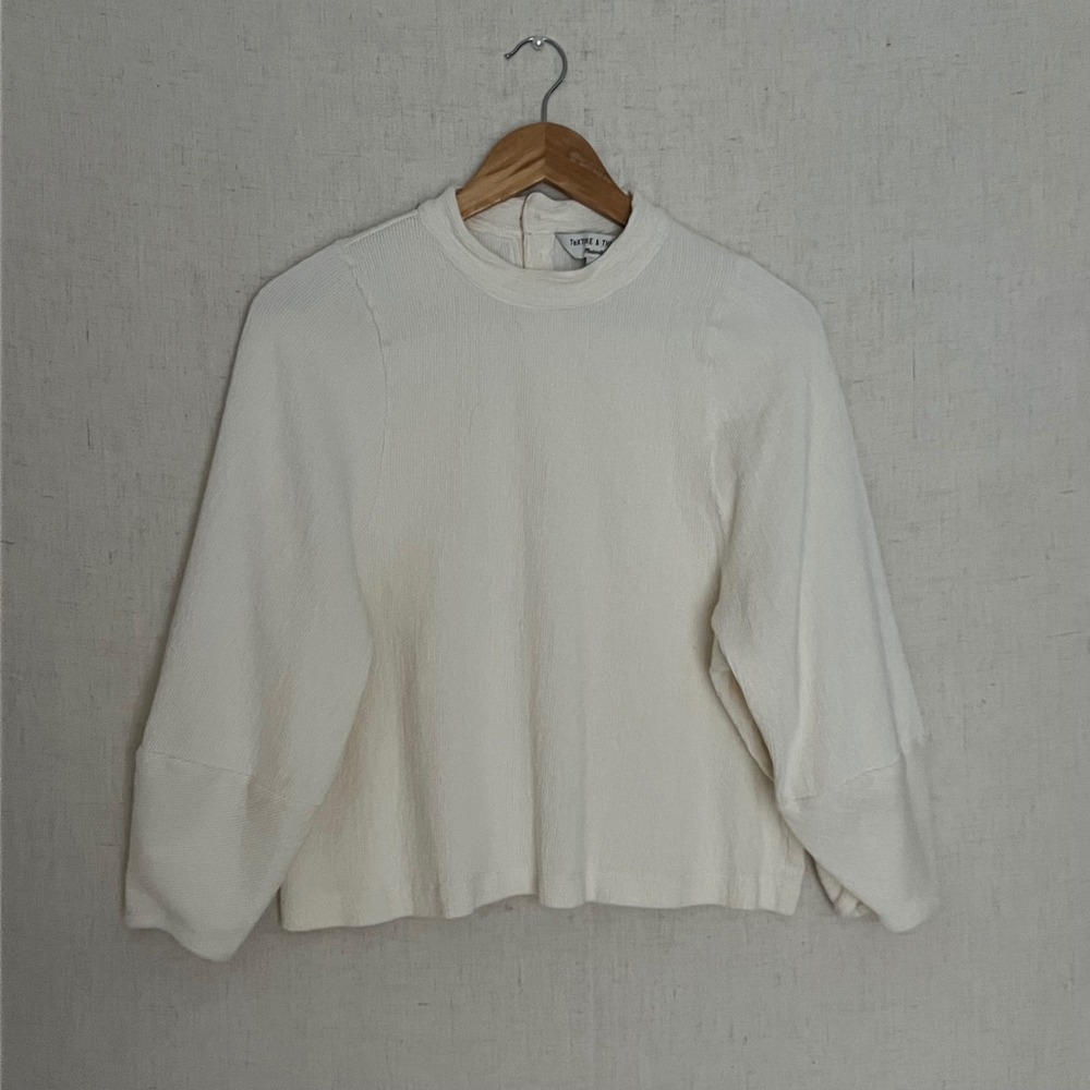 Madewell Texture & Thread Women's Ivory Mock Neck Ribbed Long Sleeve Size L